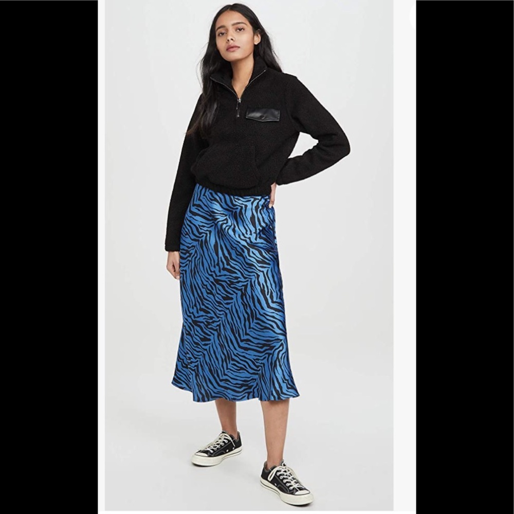 Rebecca Minkoff Davis NEW Zebra Silky Slip Skirt Tulip Midi Lightweight